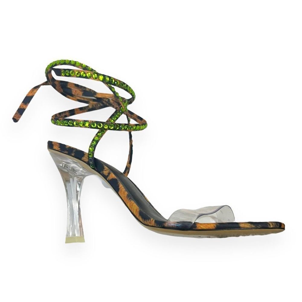 Larroude Disco Gloria Leopard-Print Wrap Sandals Heels Embellished Women Size 8 - Picture 3 of 6